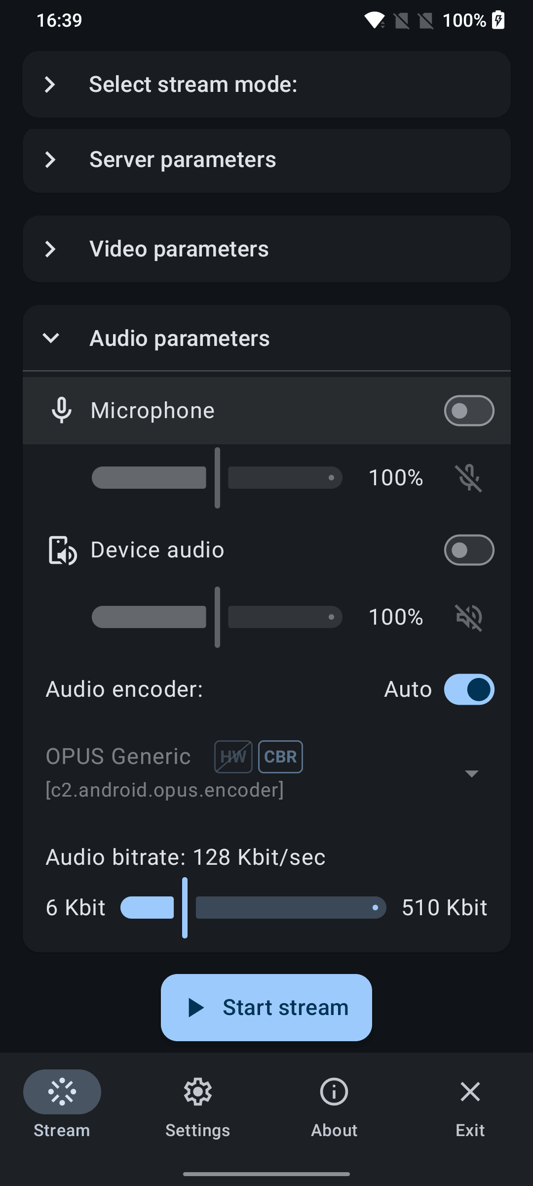 RTSP mode audio settings