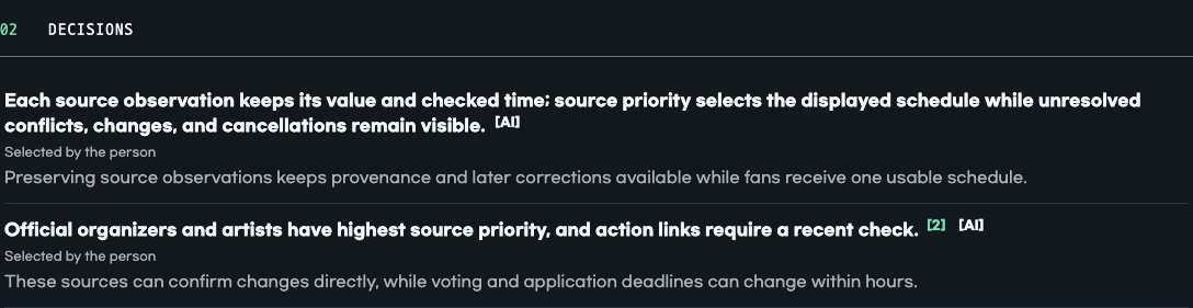 Decided outcomes, user flow, exclusions, and judgment markers in an English Align artifact