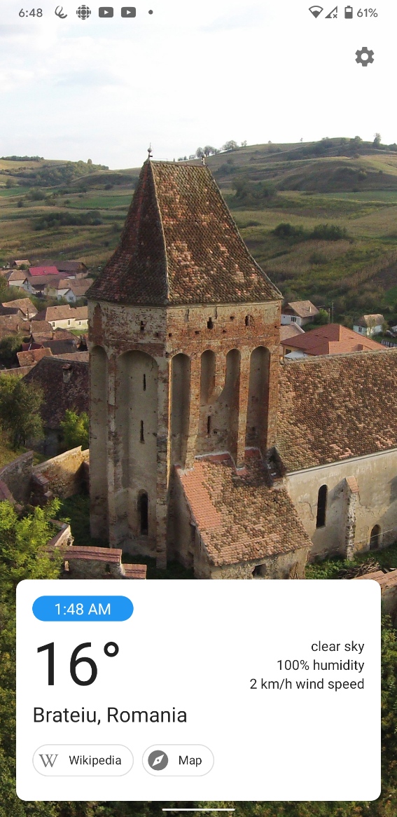 Screenshot of Elsewhere showing the weather in Brateiu, Romania