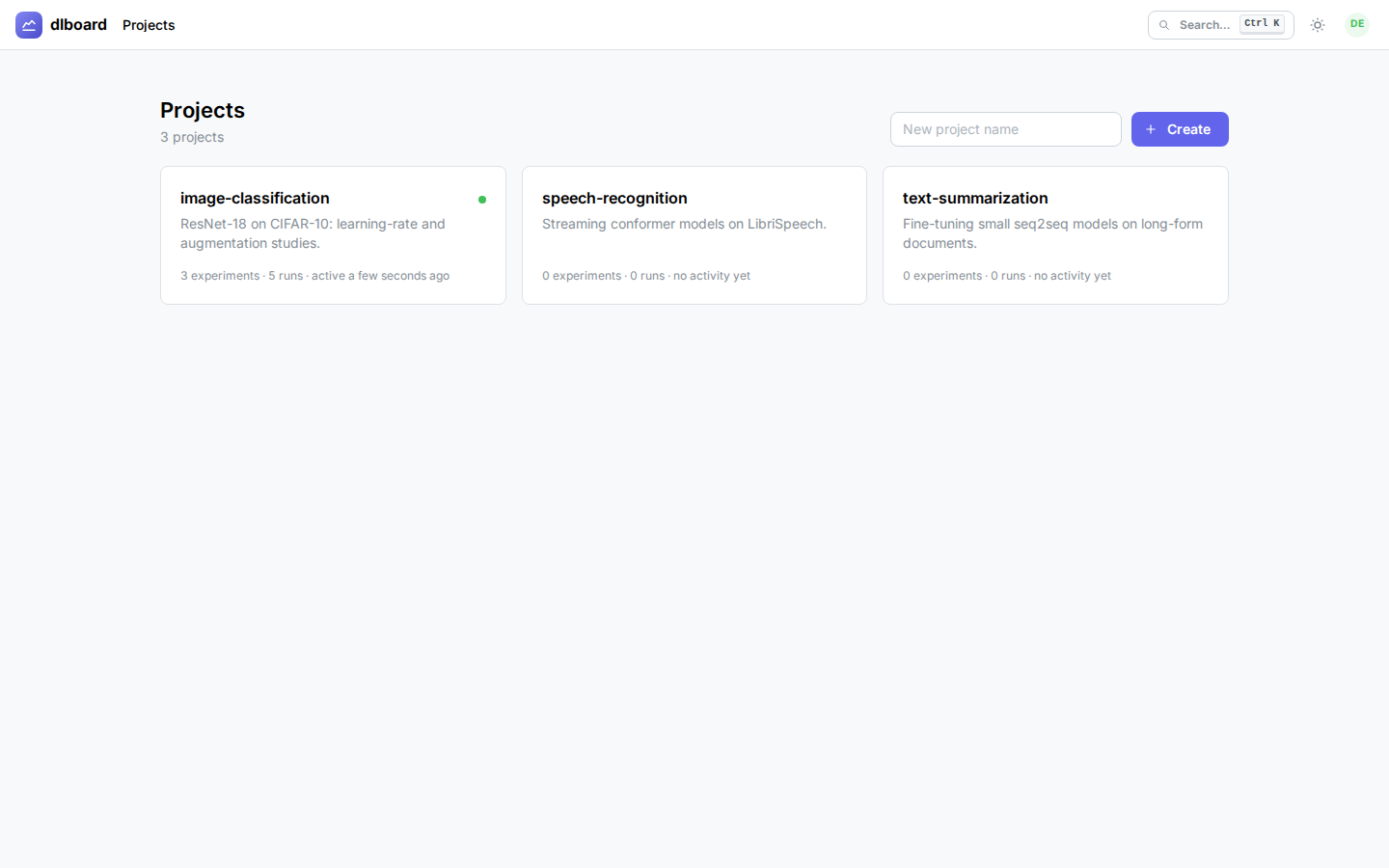 The home page in light mode
