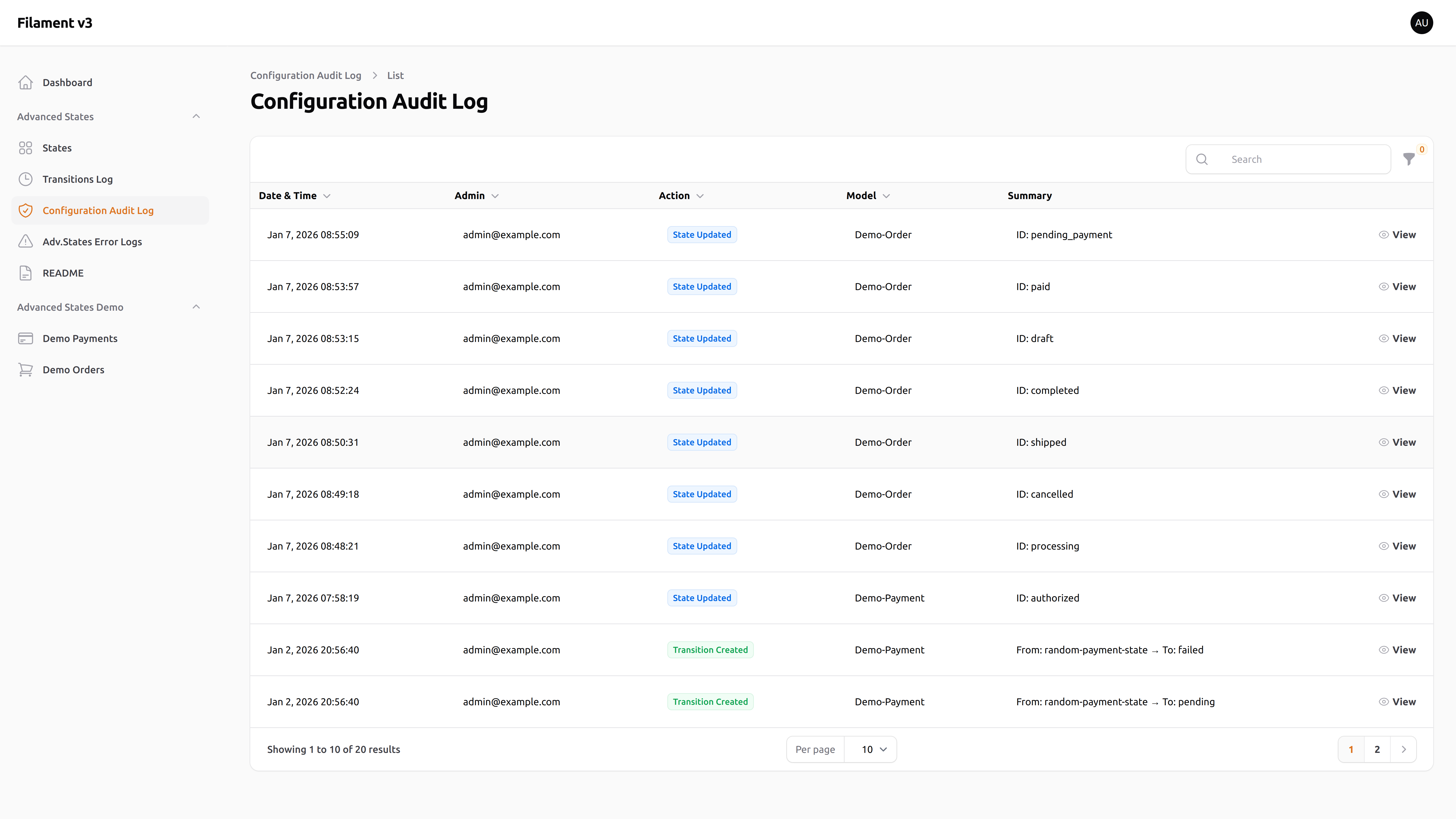 Configuration Audit Log – Light mode