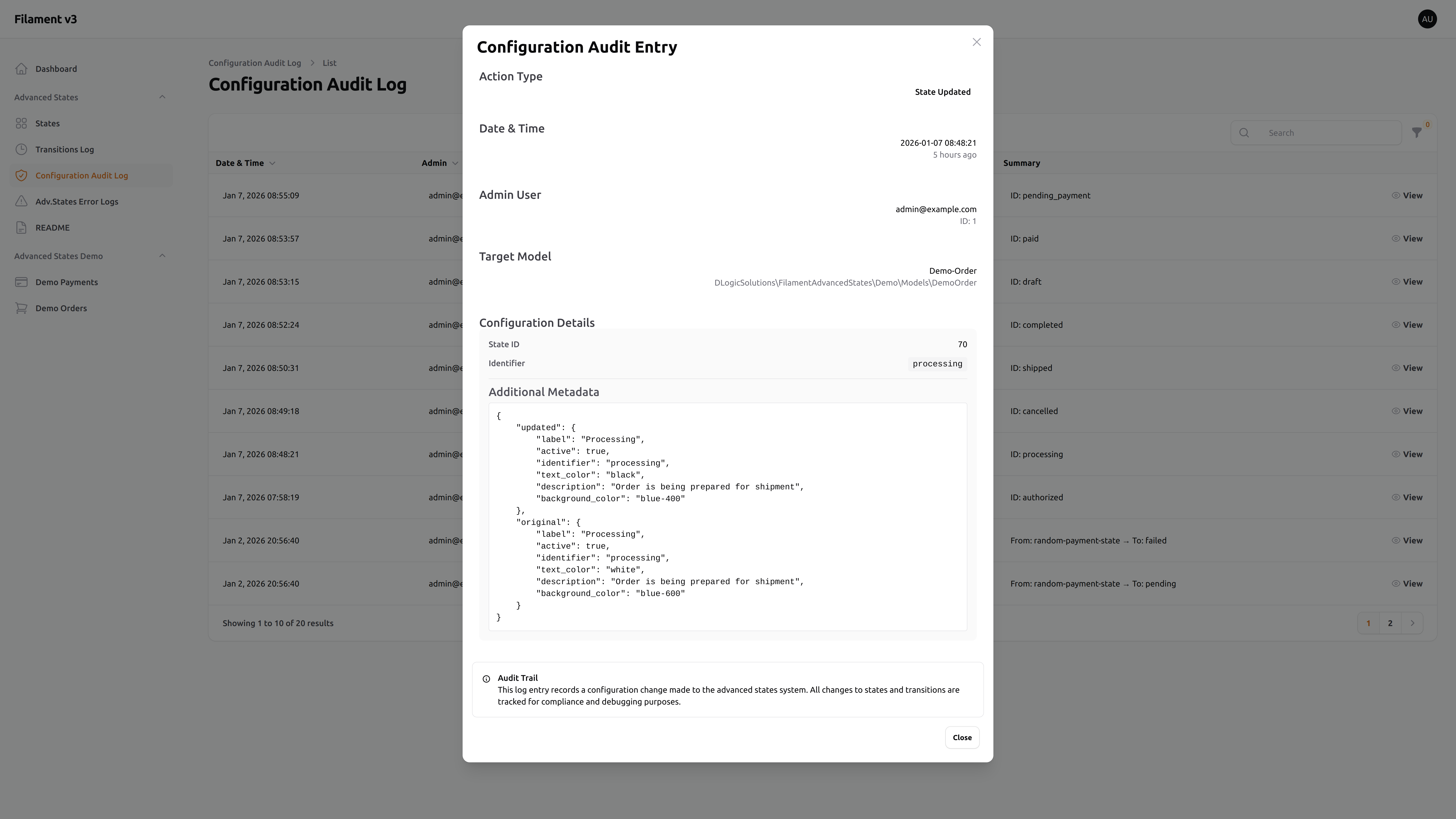 Configuration Audit Entry – Light mode