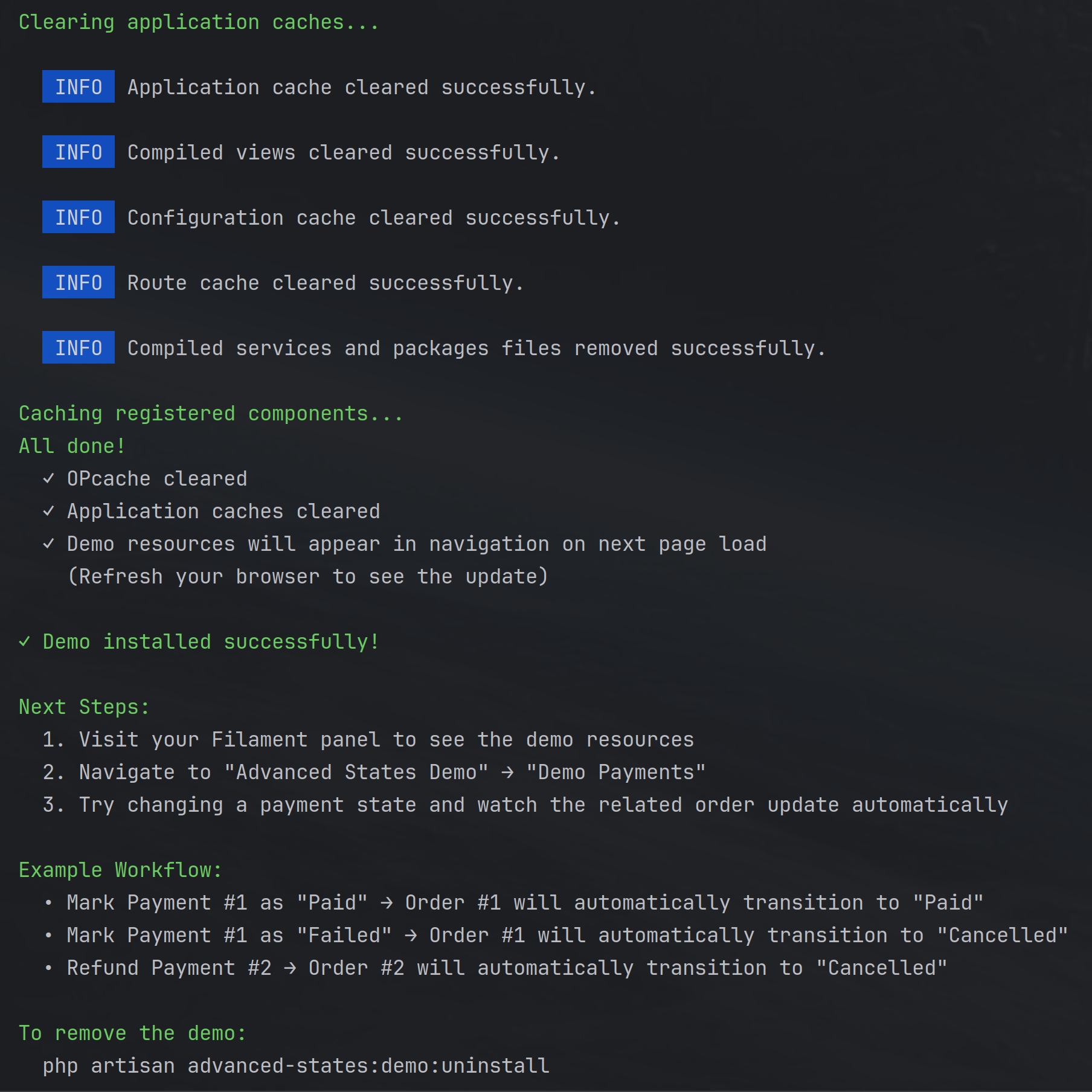 Running demo install Artisan command