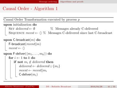 Causal Order Non-Blocking Algorithm