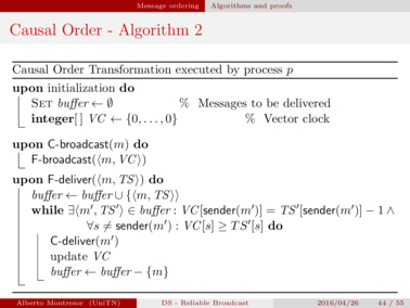 Causal Order Blocking Algorithm