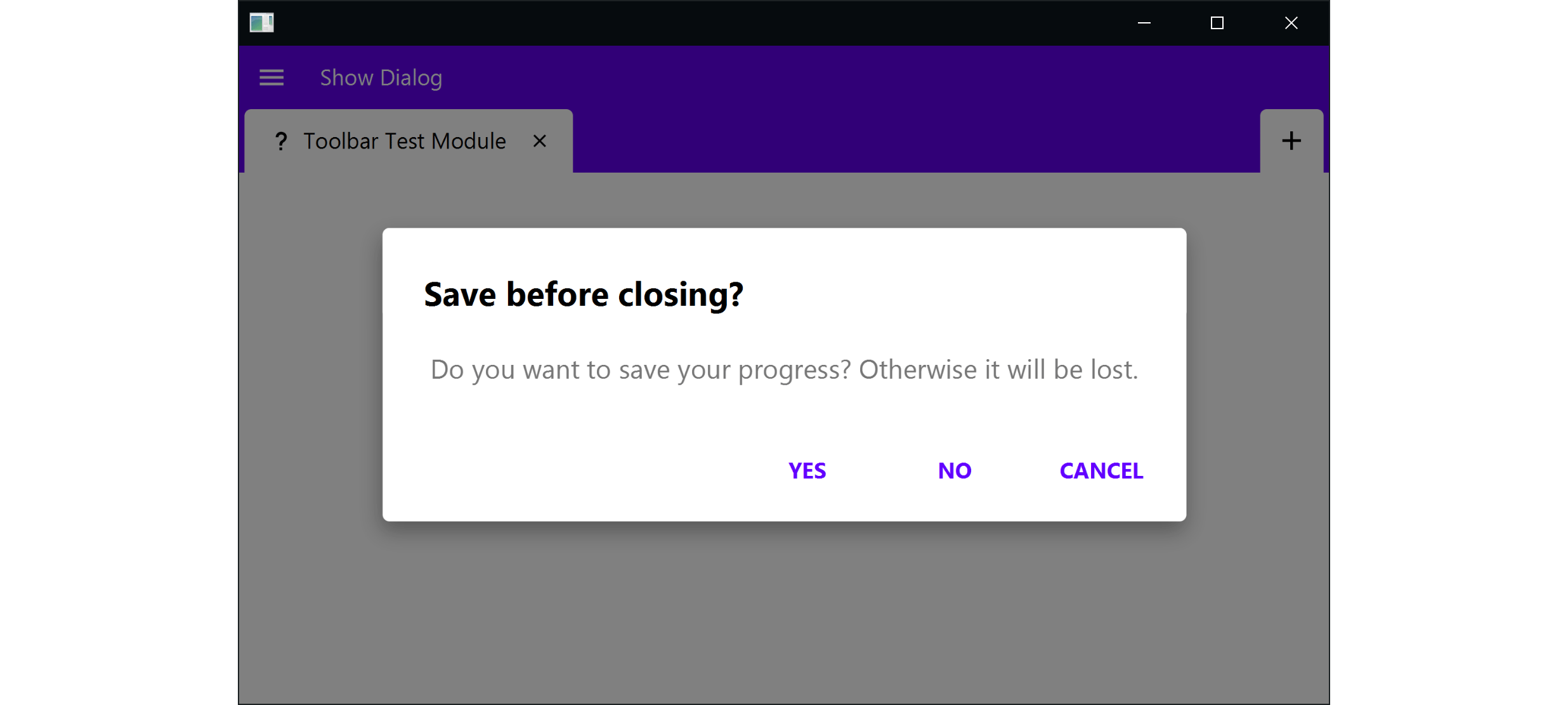 Image of a dialog which asks about saving before closing the module