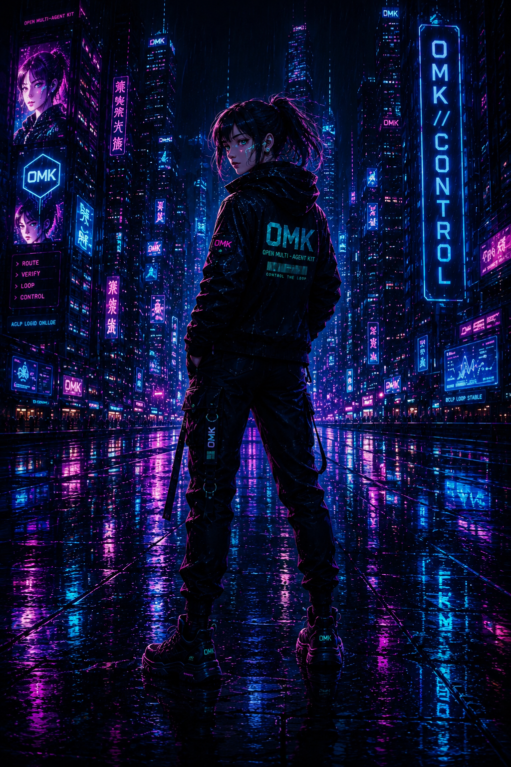 OMK girl mascot — operator avatar for the OMK//CONTROL coding harness