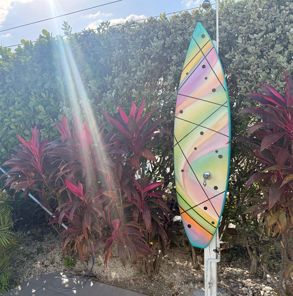 Pier Walk surfboard shower mural by Dreamweaver