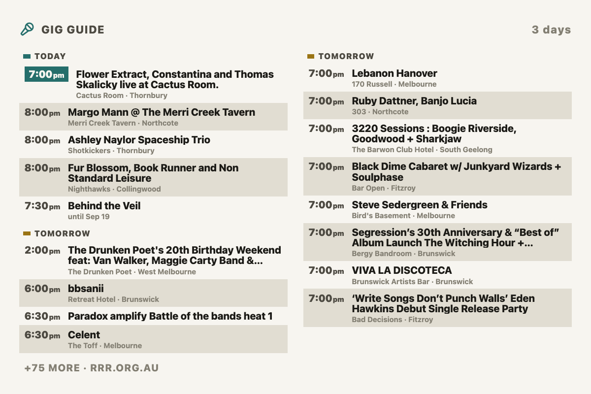 Preview of Triple R Gig Guide