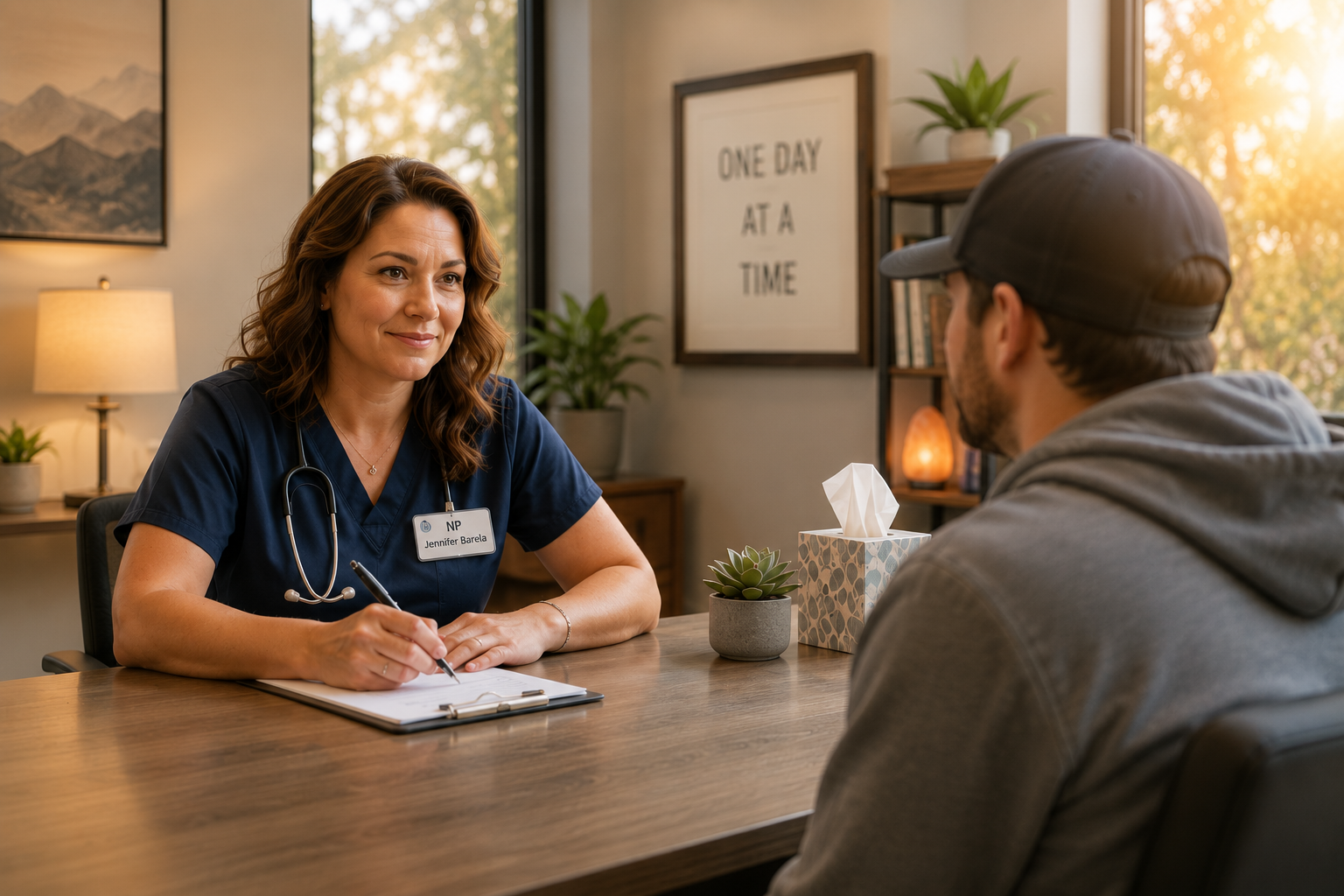 Nurse Practitioner meeting with a client during a medical detox consultation