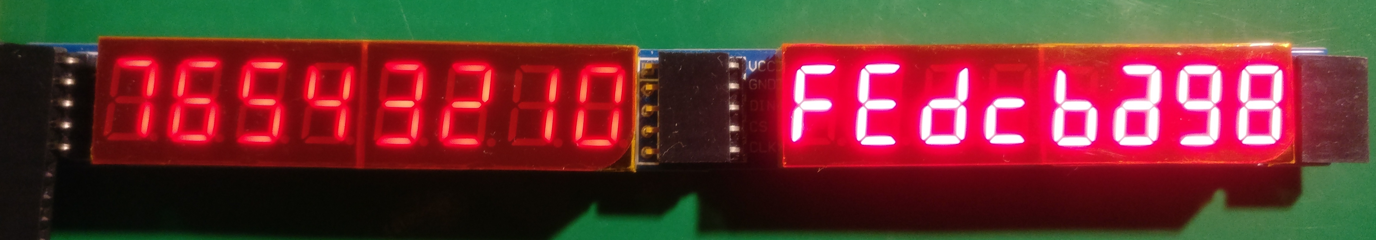 MAX7219 7-segment 8-digit LED driver for FPGA, two modules cascade connected