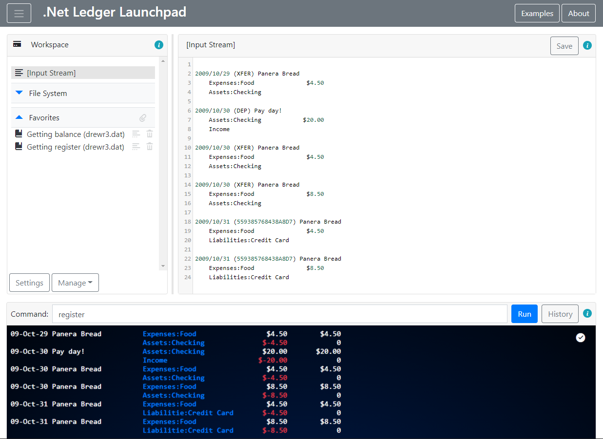 .Net Ledger Launchpad - 'register' command output