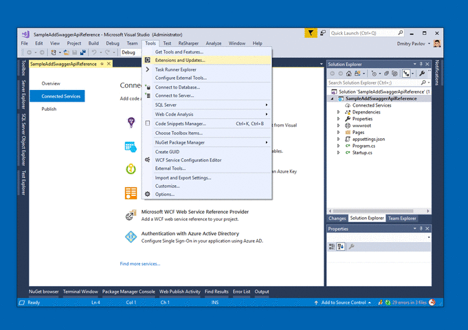 Adding OpenAPI (Swagger) Connected Service from Visual Studio Marketplace