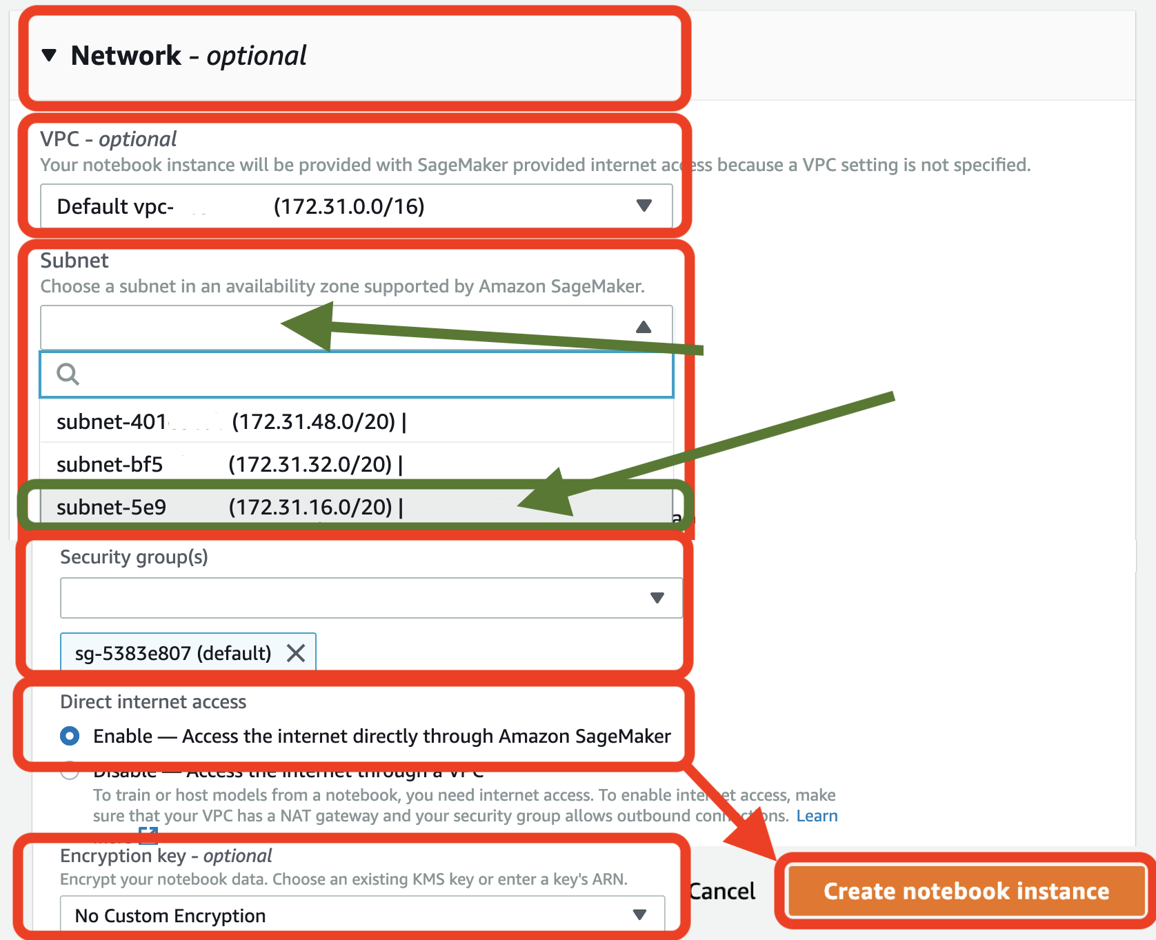 Fill notebook instance