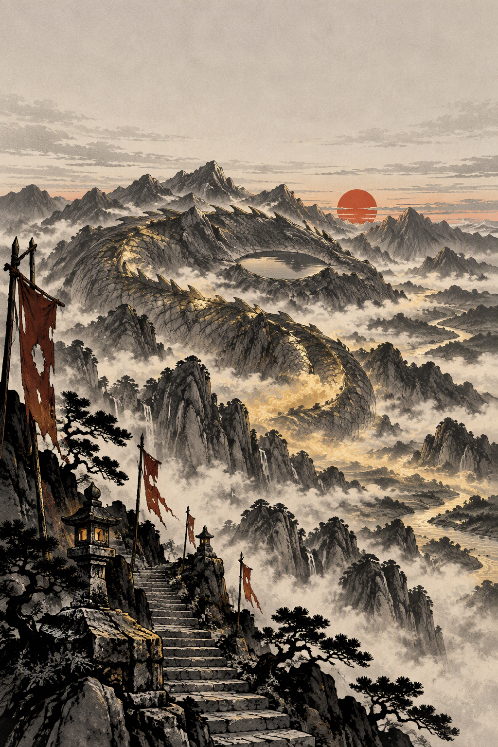 封面：雾中的金龙山，金脉在山脊里走成龙形，石阶与幡旗没入云里