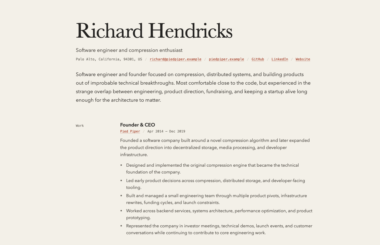Colophon example resume