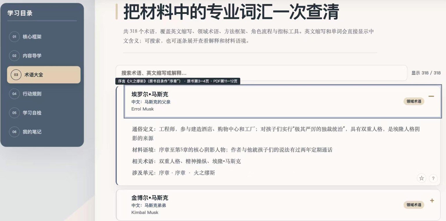 《埃隆·马斯克传》术语检索与出处展示