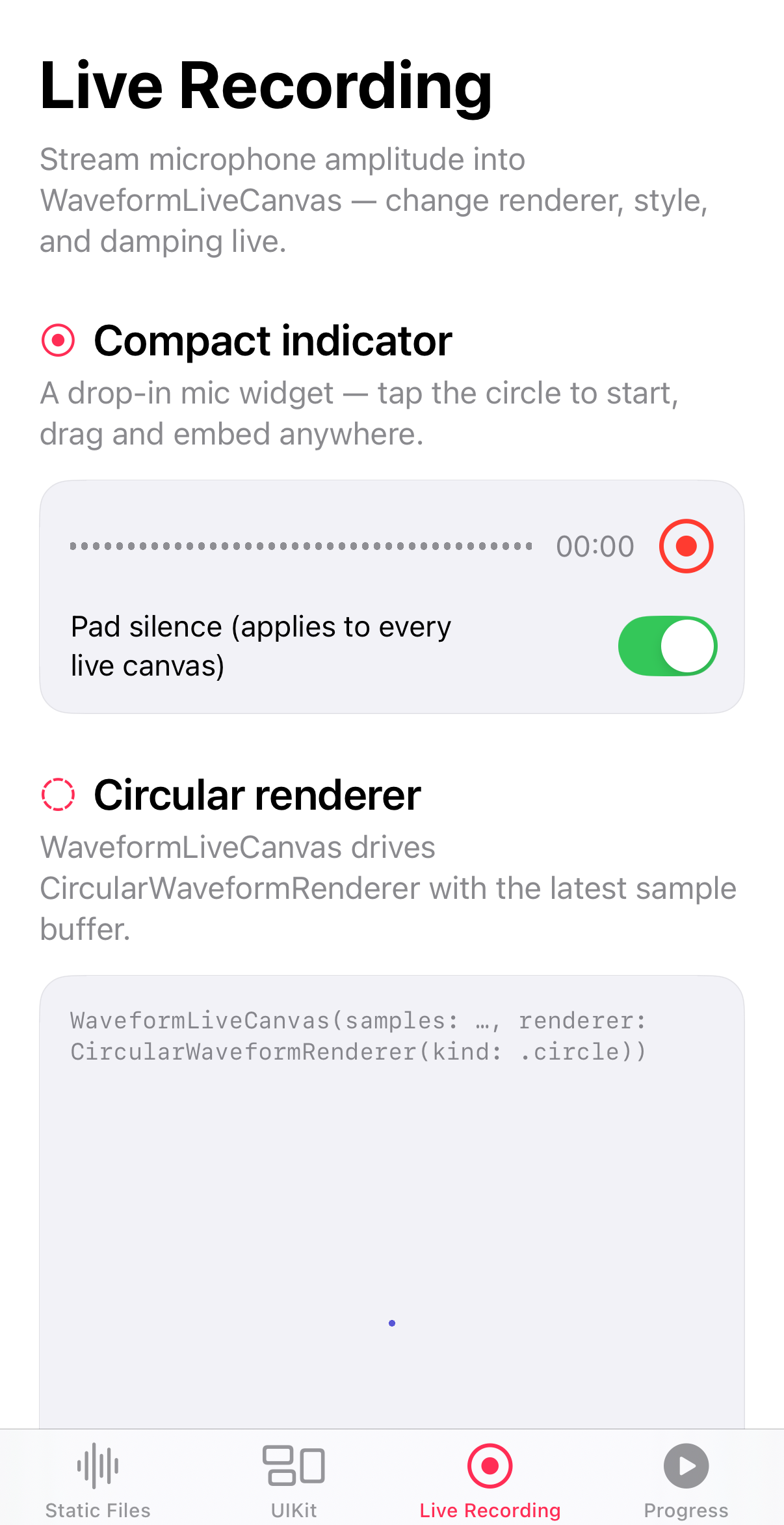 Live recording screen