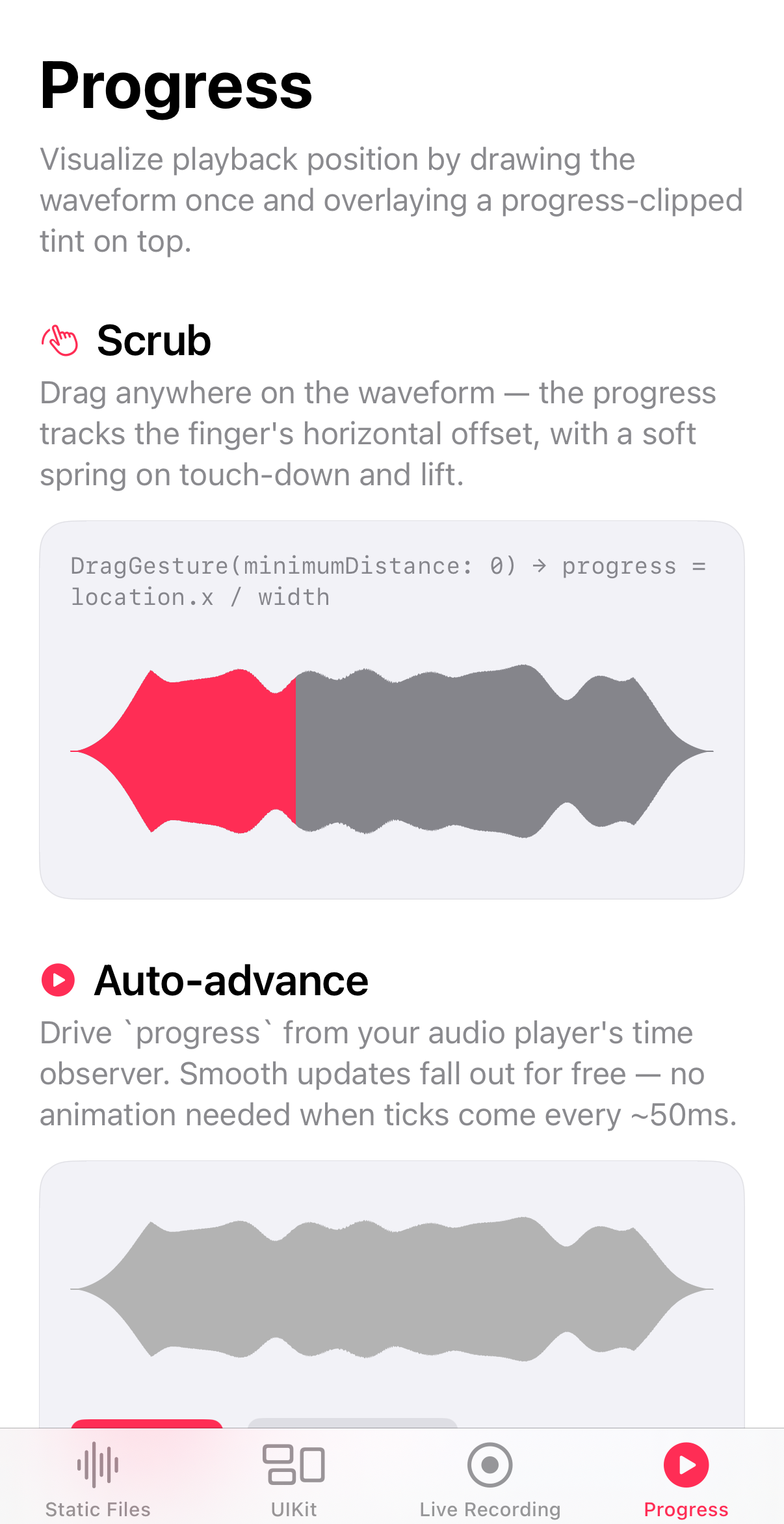 Progress / scrubber screen