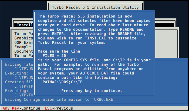 Image of TP55 INSTALL.EXE at the end
