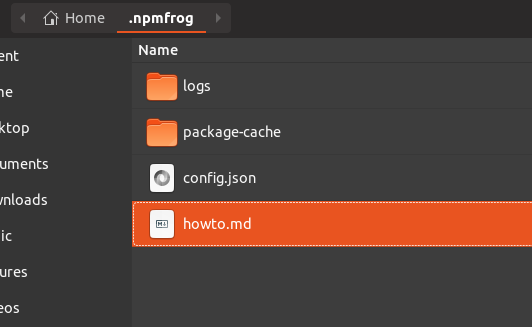 Screenshot of additional howto.md in ~/.npmfrog/