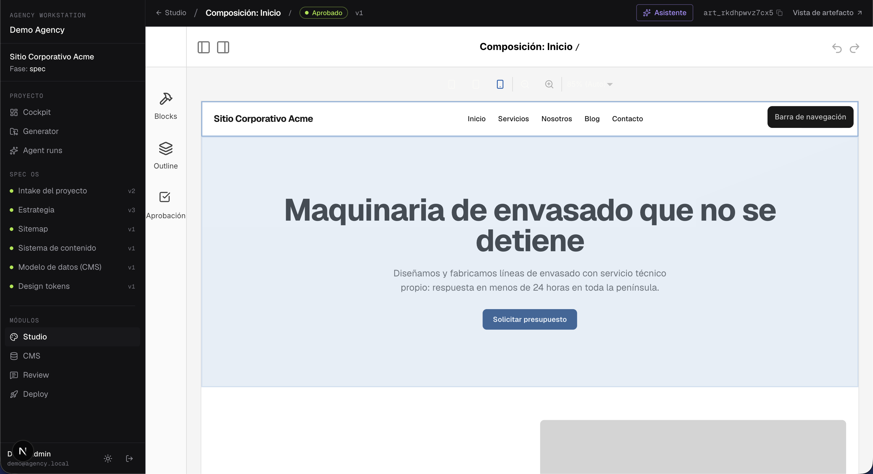Editor visual Puck integrado dentro de Agency Workstation