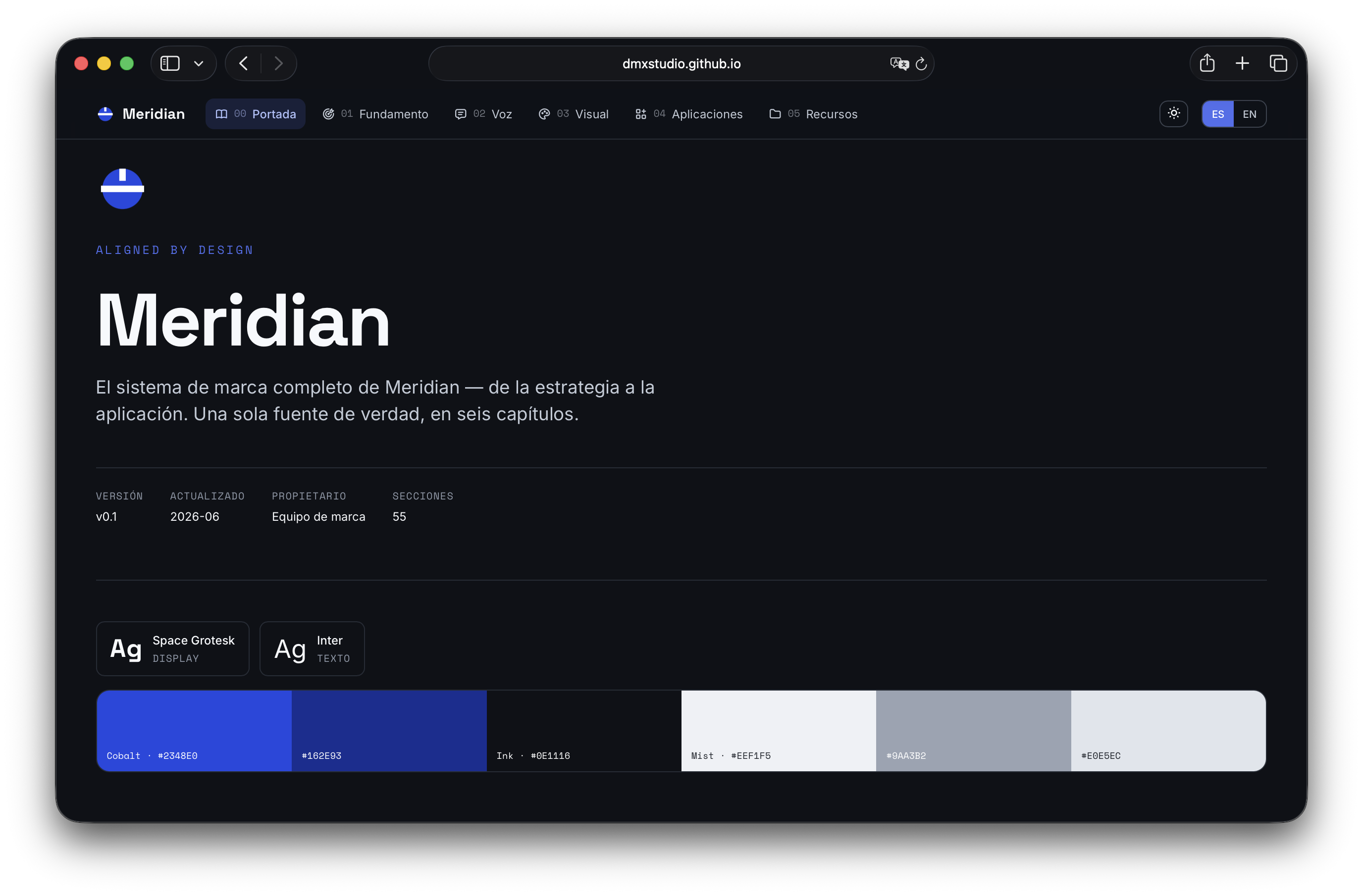 Vista en modo oscuro del template Branding AI Guidelines