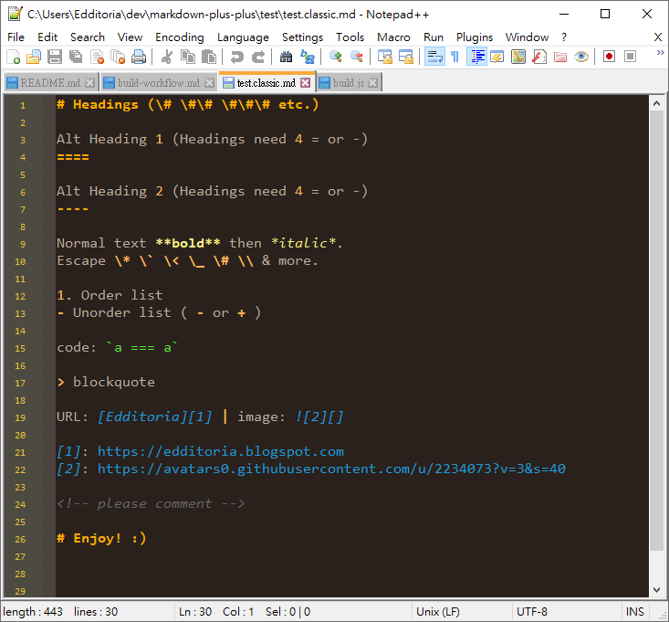 Markdown in Bespin Theme of Notepad++