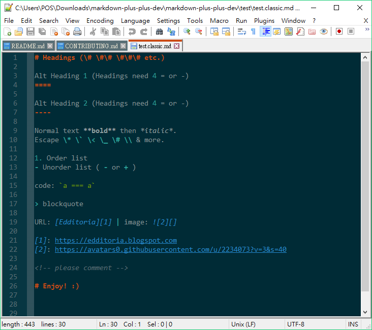 Markdown in Solarized Theme of Notepad++