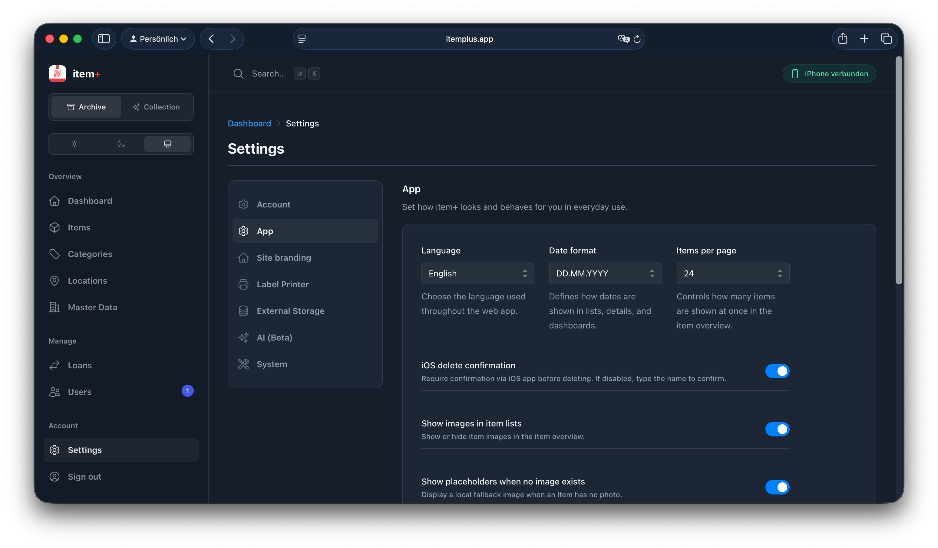 Settings screenshot