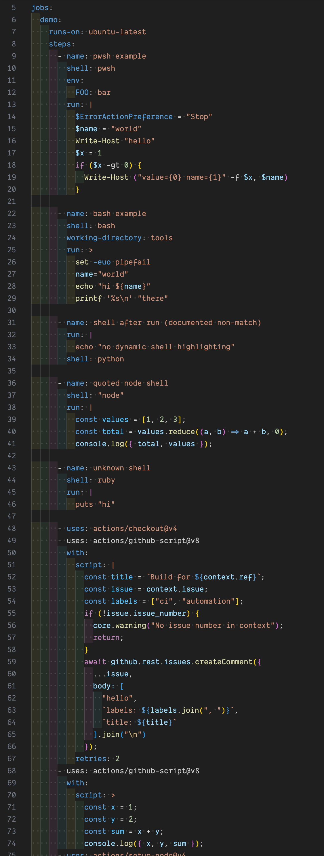 Embedded syntax highlighting preview