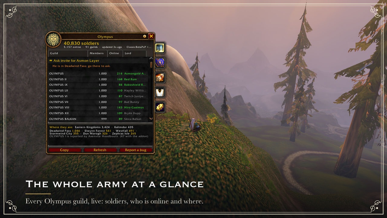The whole army at a glance: every Olympus guild, live