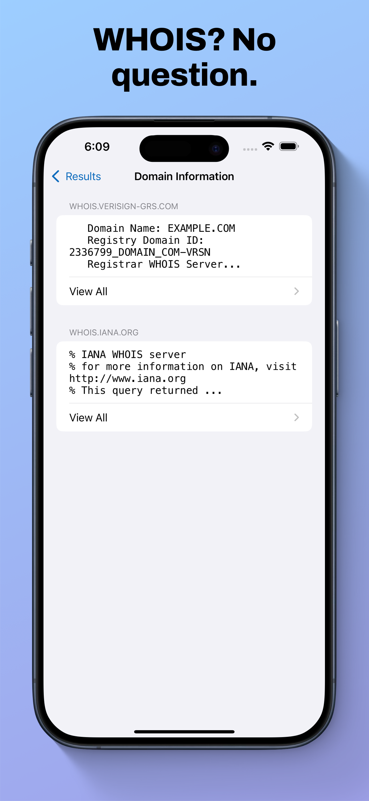 Screenshot of DNS Inspector showing a WHOIS response
