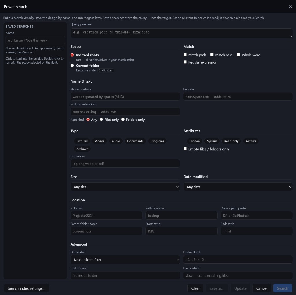 Power Search visual query builder