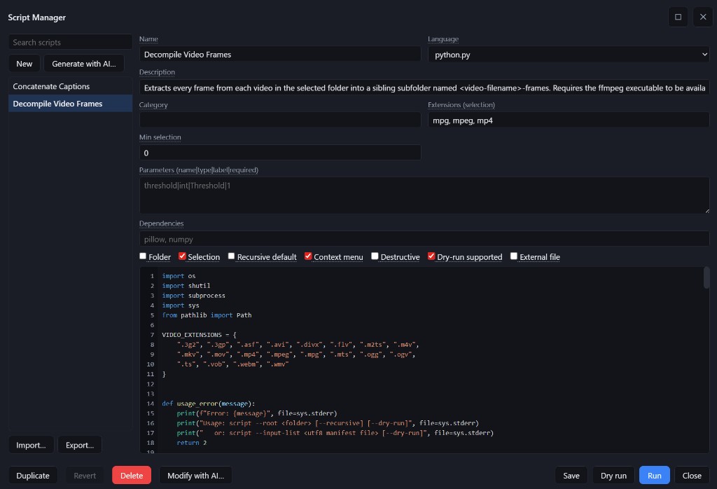 Script Manager — run Python / PowerShell on the folder in front of you