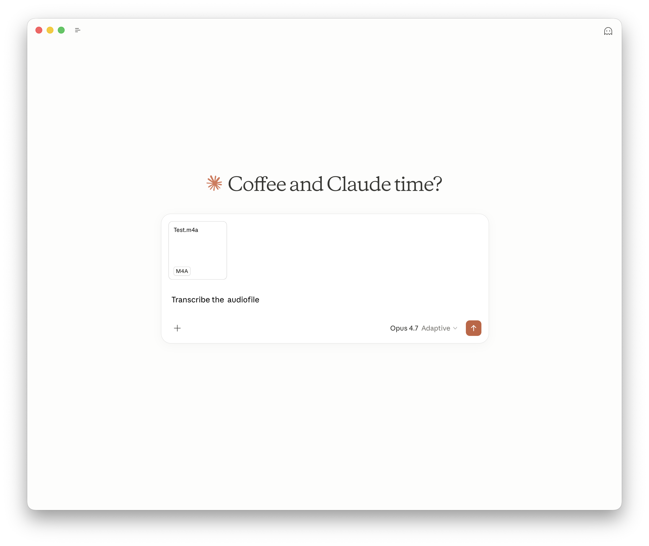 Claude Desktop transcribing an audio file