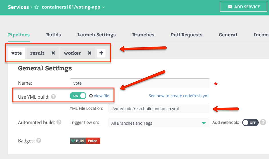 Pipelines settings