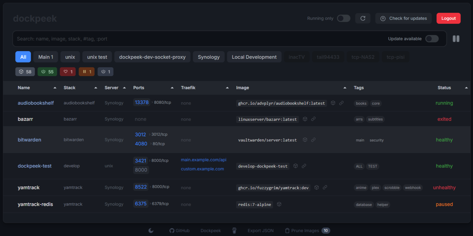 Dockpeek Night mode screenshot