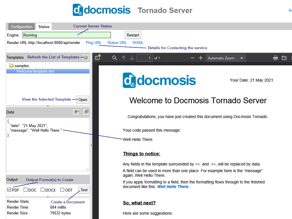 Docmosis Tornado Status Page