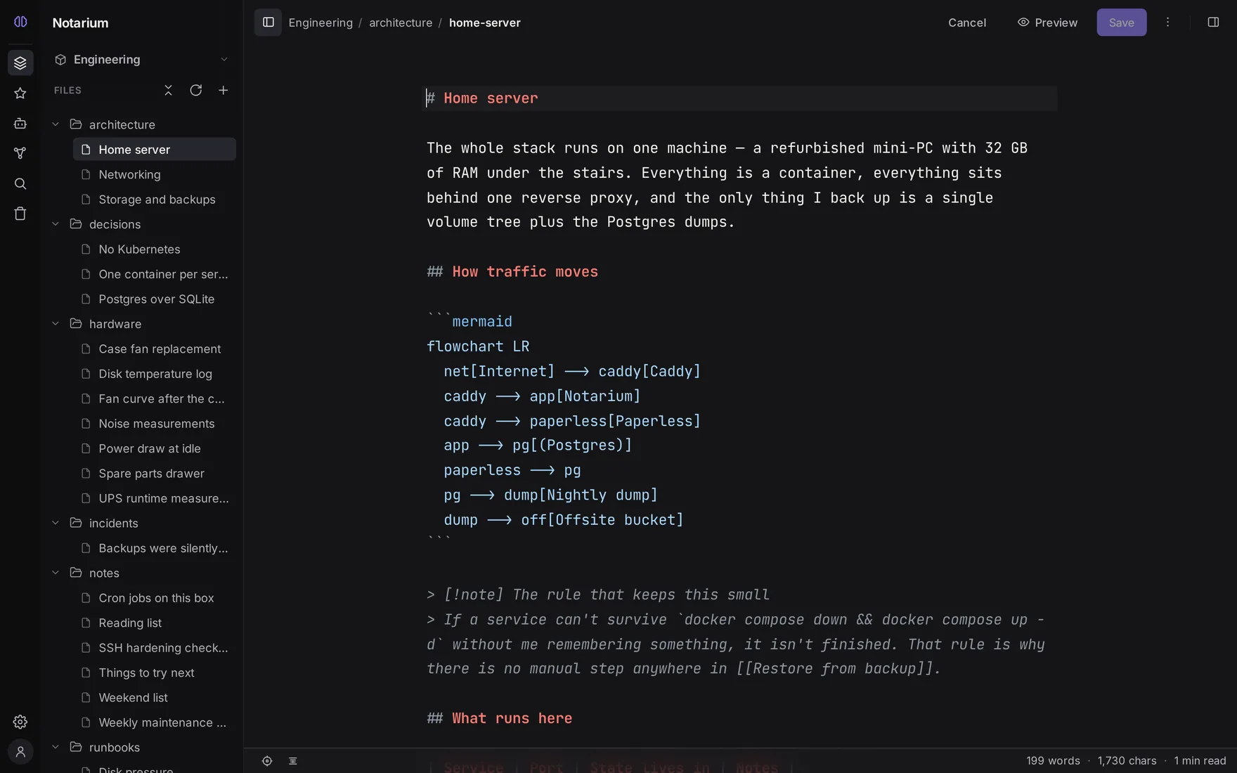 The Notarium editor showing the raw Markdown source of a note