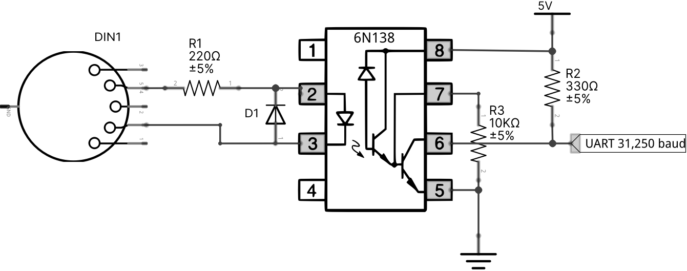 MIDI in circuit schematic