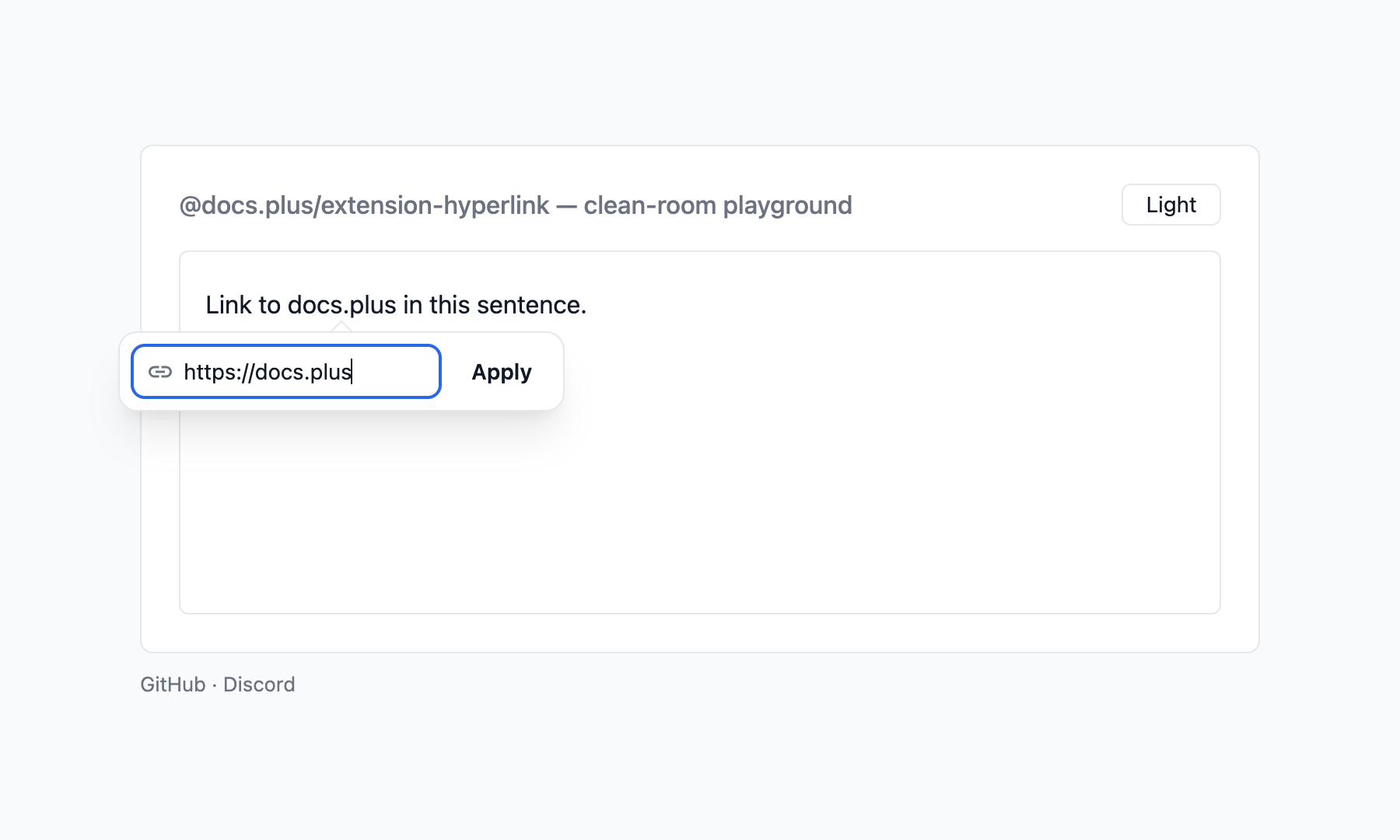 Create-link popover with URL field and Apply button