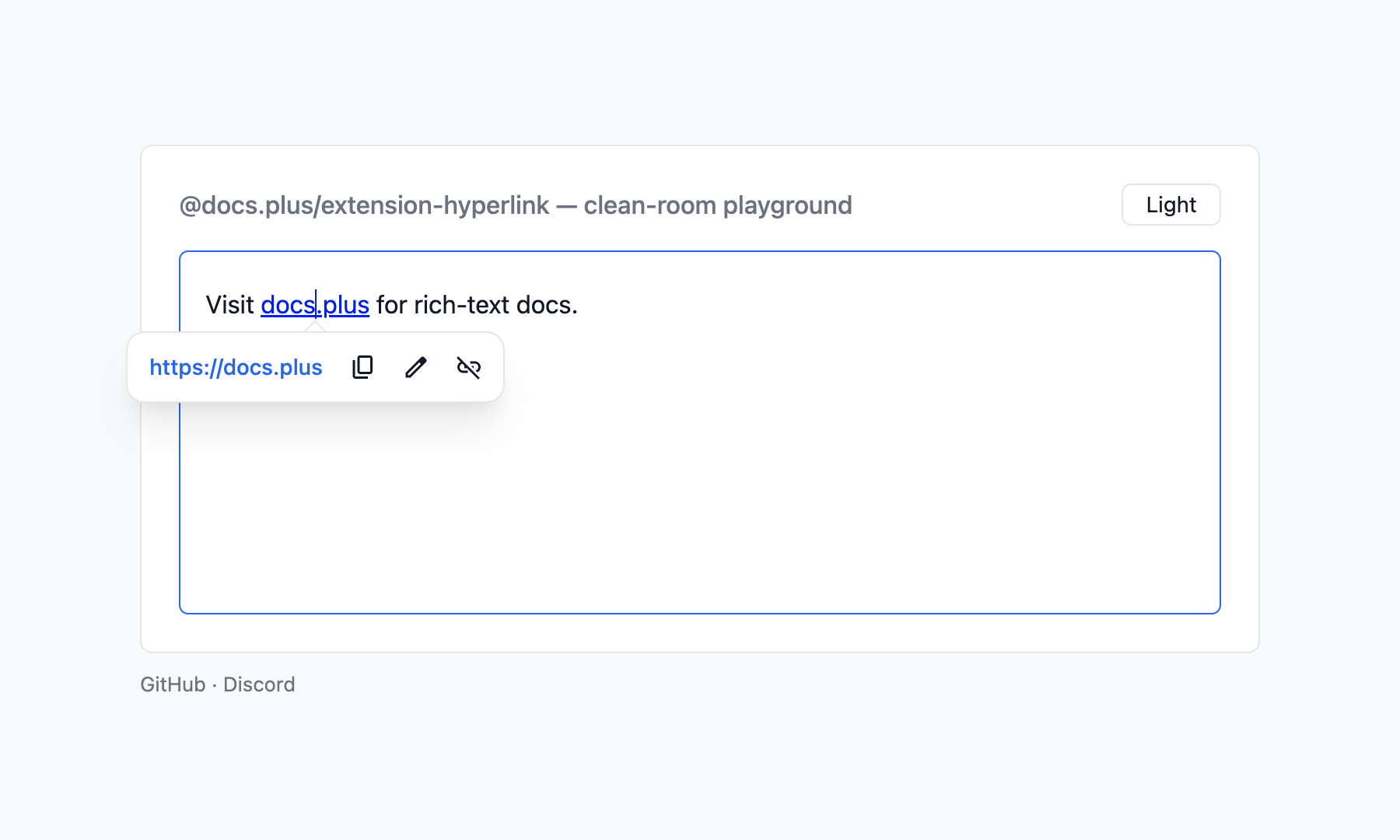 Preview popover on a link — copy, edit, and remove actions