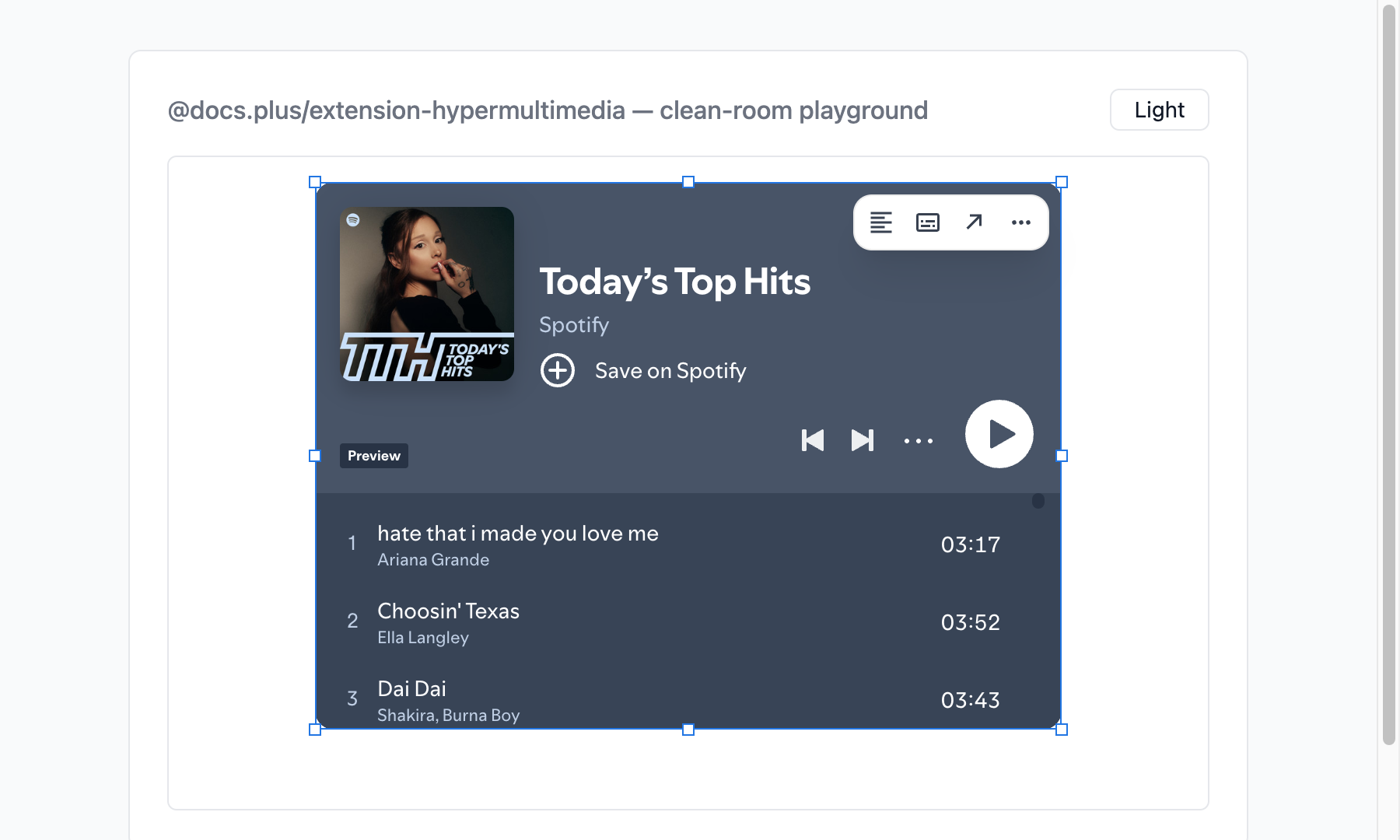 Spotify playlist embed player
