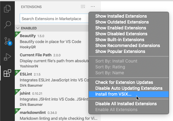 Install from VSIX option