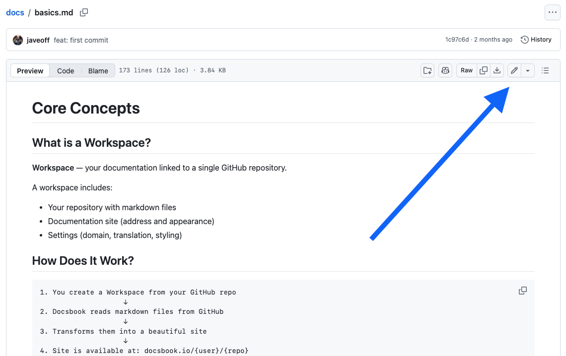 Screenshot: File view with pencil/edit icon highlighted