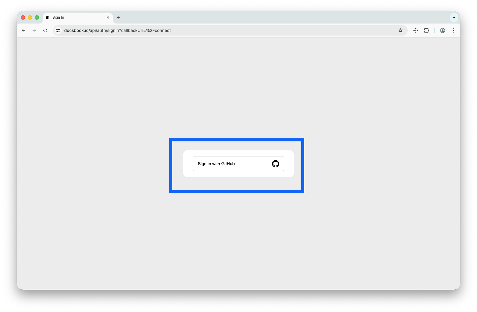 Screenshot: Docsbook connect page with Sign in button