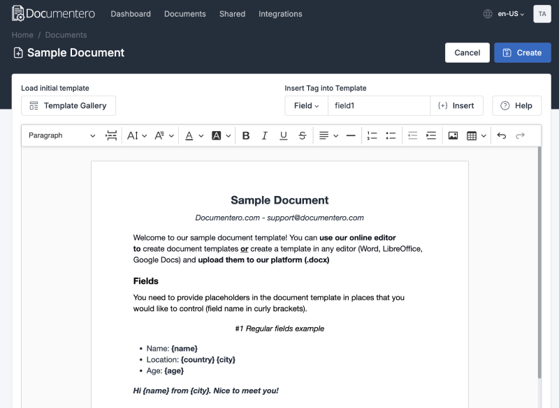 Documentero Sample Template