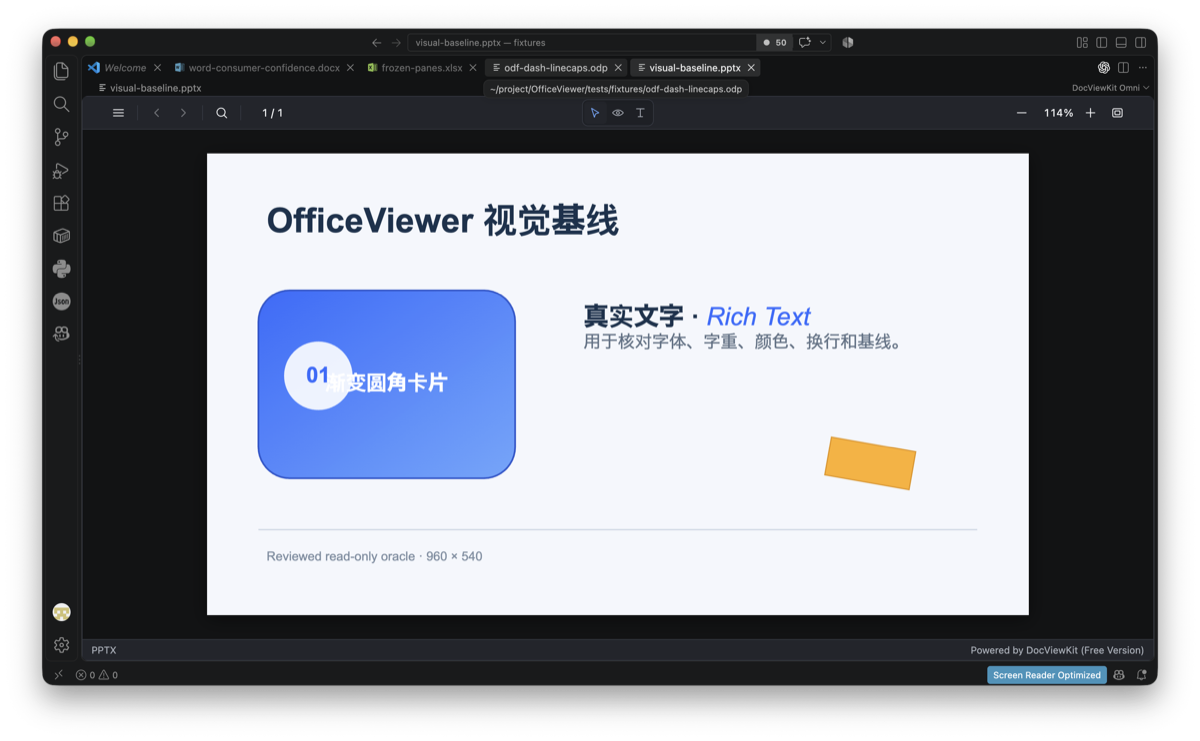 A PPTX presentation rendered locally in VS Code