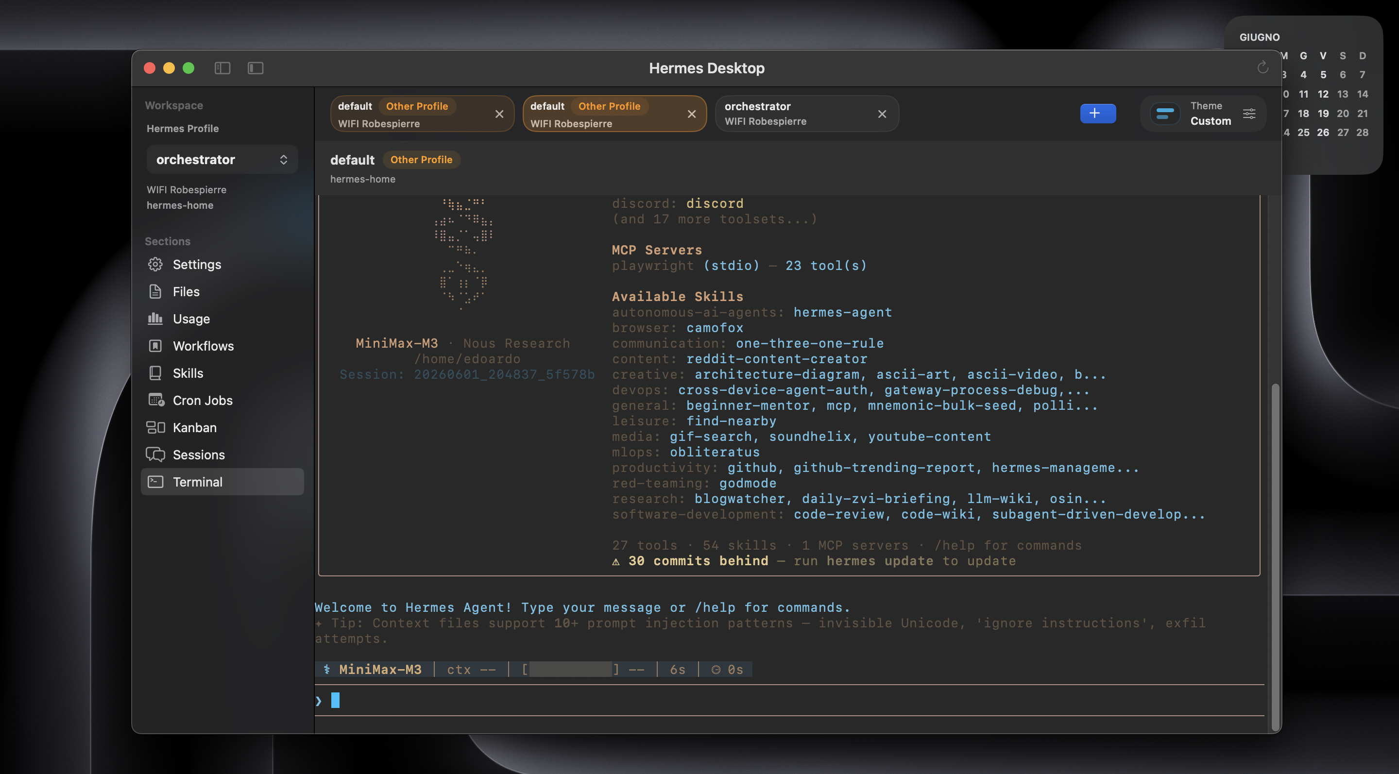 Hermes Desktop Terminal view